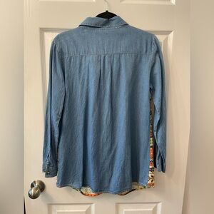 Mixed media denim button up shirt